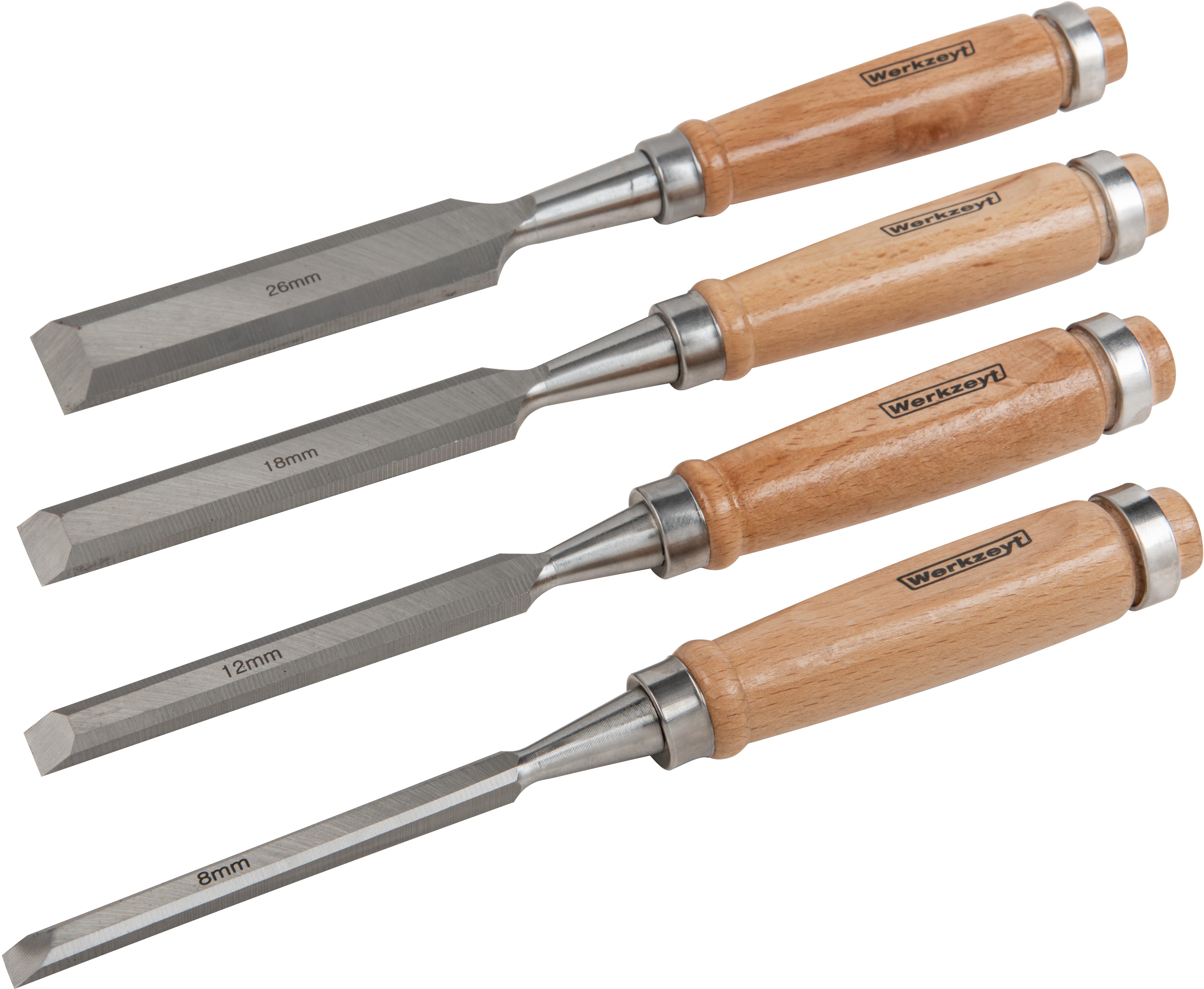 WERKZEYT Sada plochých dlát, 4-dielna, drevená rukoväť