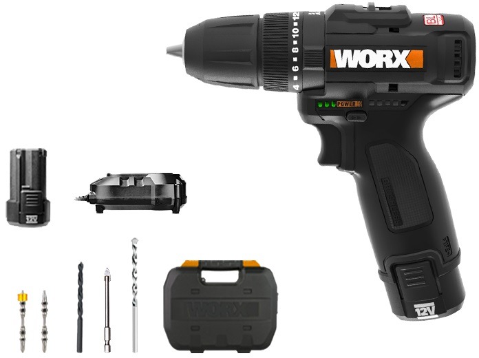 WORX Vŕtačka AKU 12 V 38 Nm WX121 (2× 2 Ah) + sada vrtákov 5 ks