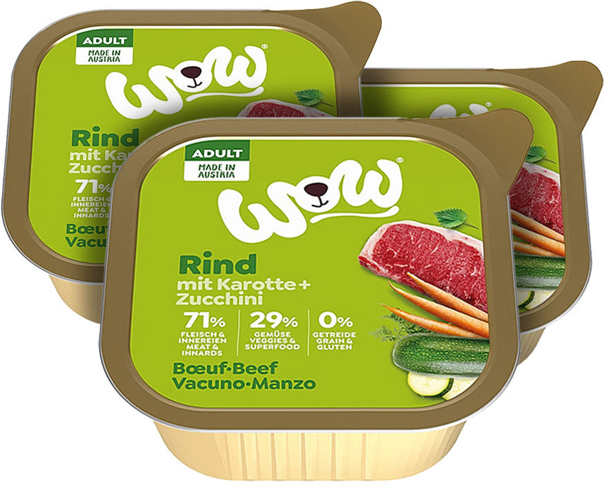 WOW paštika Hovězí s karotkou Adult 3 × 150 g