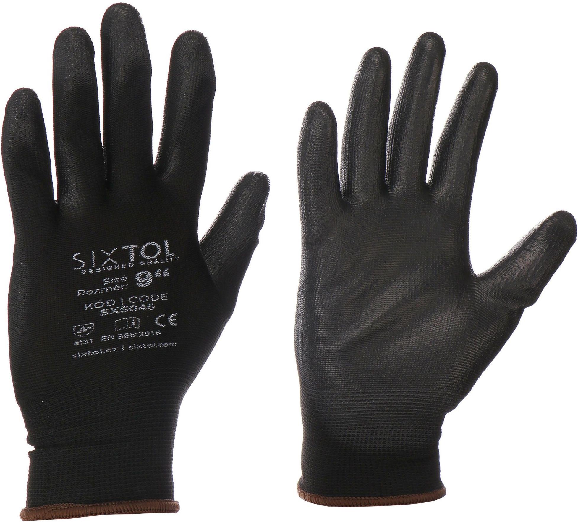 Sixtol Rukavice pracovné z polyesteru polomáčané v polyuretáne Glove PE-PU 9, čierne, veľkosť 9 palcov