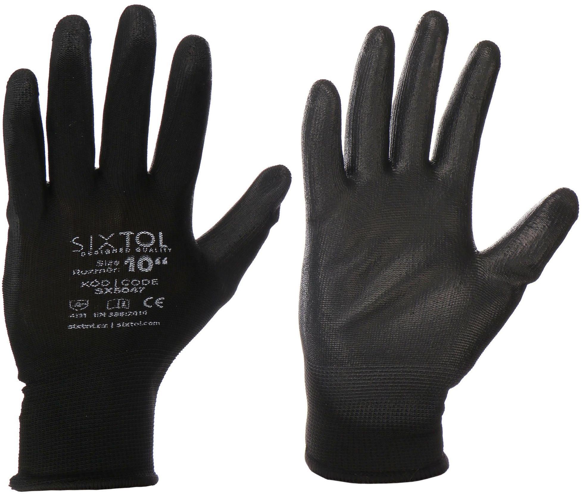 Sixtol Rukavice pracovné z polyesteru polomáčané v polyuretáne Glove PE-PU 10, čierne, veľkosť 10