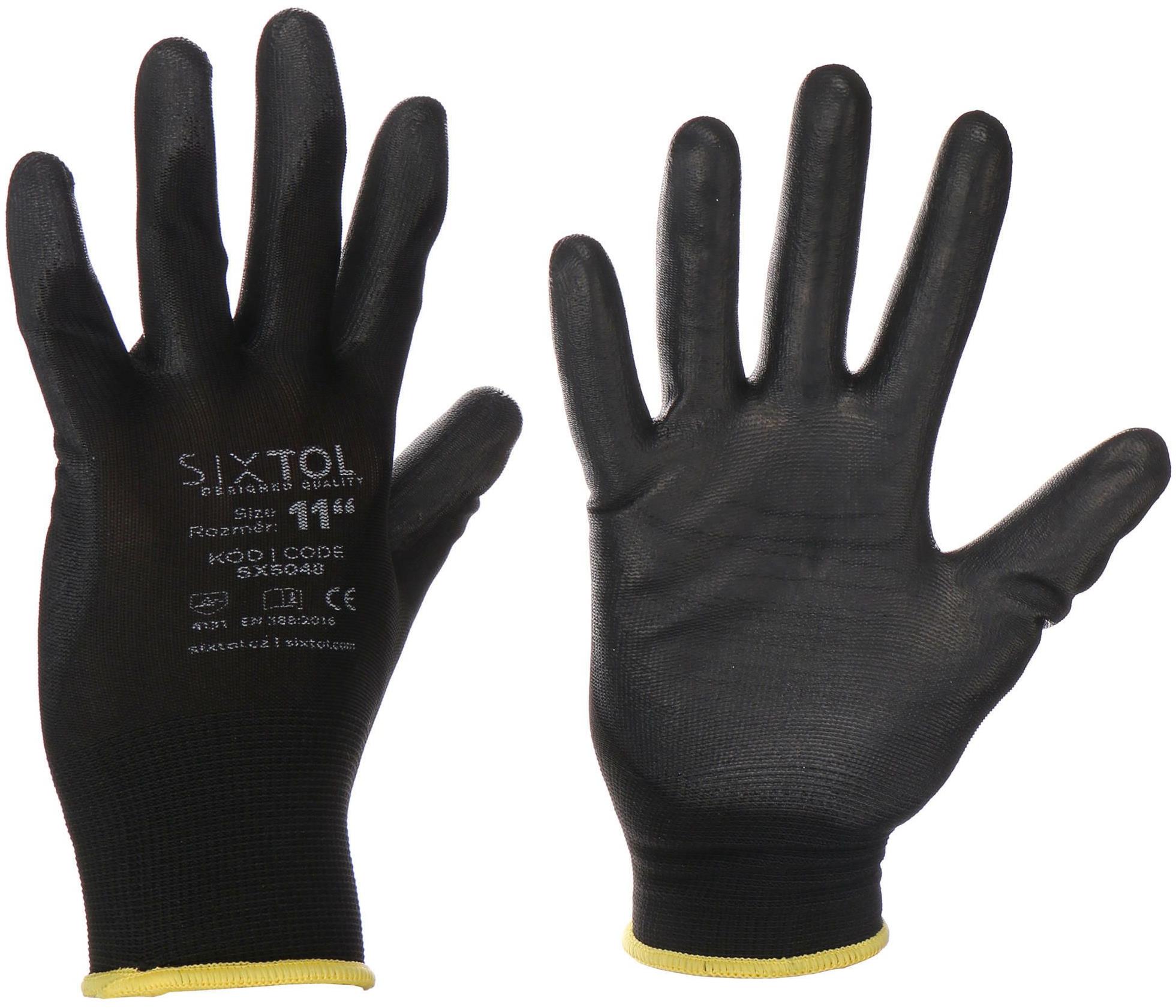 Sixtol Rukavice pracovné z polyesteru polomáčané v polyuretáne Glove PE-PU 11, čierne, veľkosť 11