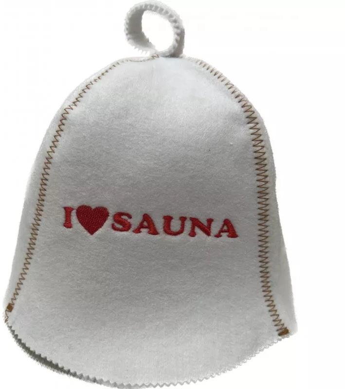 NATUR Čiapka do sauny Biela + červený nápis, plsť