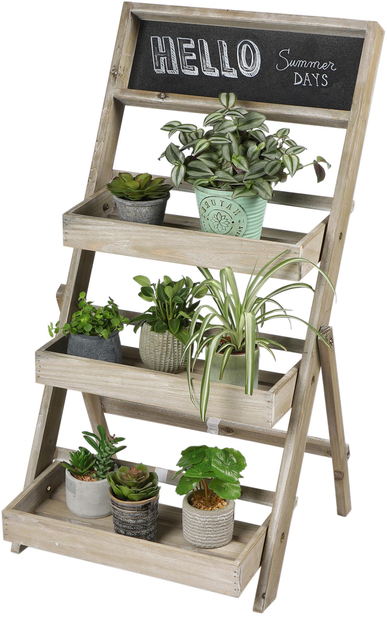 DOCHTMANN Stojan na kvety drevený 3 poschodia, popisovacia tabuľa, 43 × 45 × 78 cm