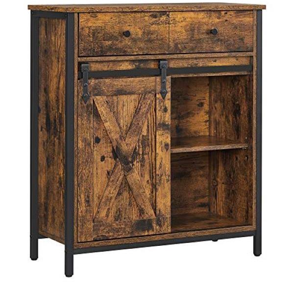 VASAGLE Komoda s posuvnými dvermi vintage 70 × 30 × 80 cm čiernohnedá