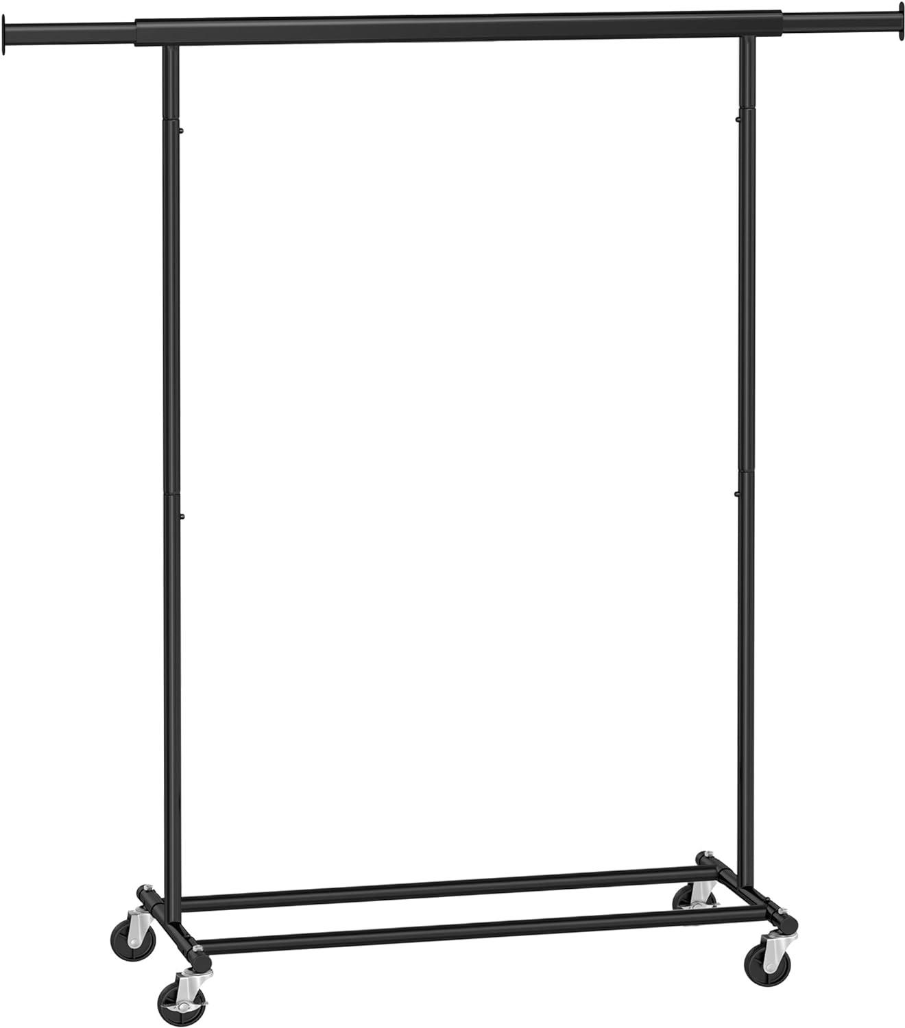 SONGMICS Vešiak na oblečenie, stojan na kolieskach, 92 – 132 × 45 × 160 cm, čierny