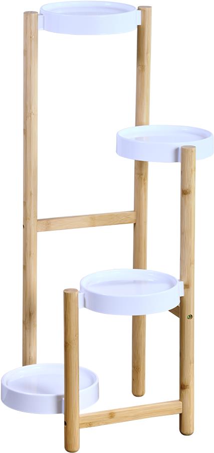 KESPER Stojan na kvety 4 police, bambus, plast, biely 70 × 28 × 34 cm