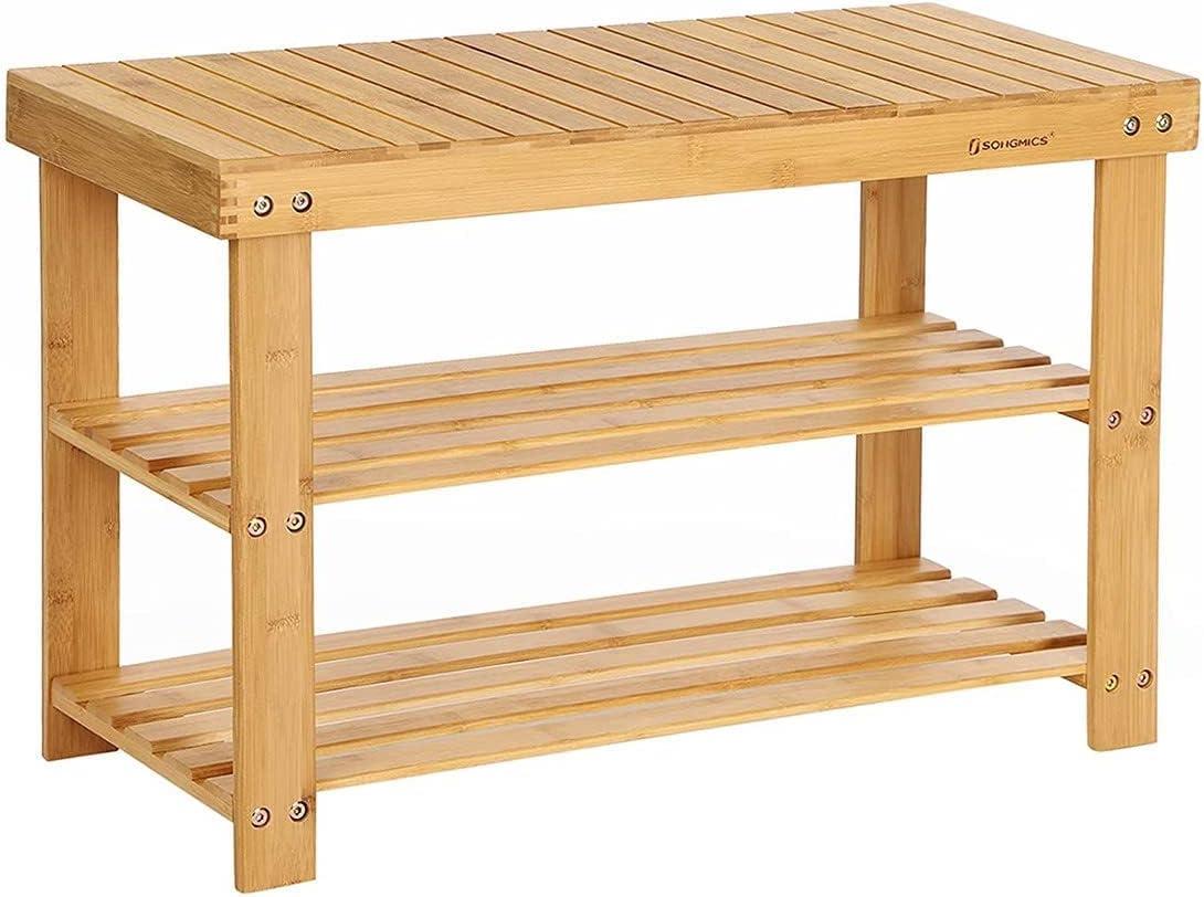 SONGMICS Bambusová skrinka na topánky 3 police prírodné 70 × 45 cm