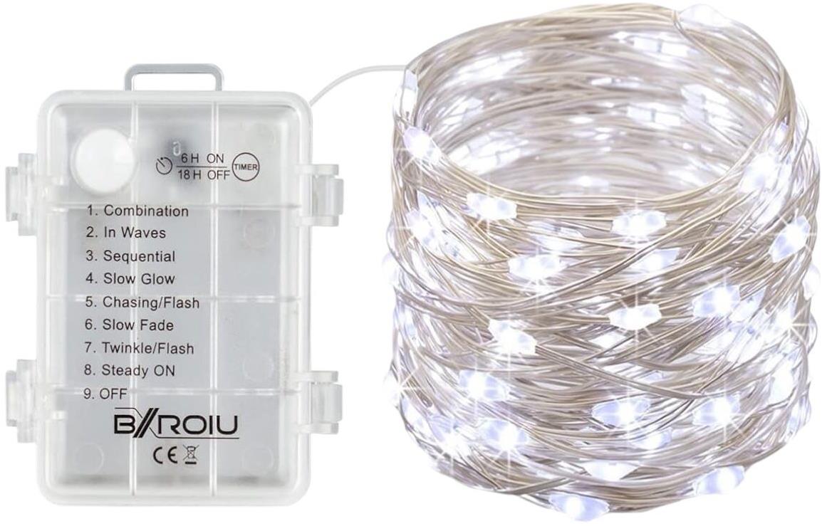 Senzanakupy Vianočná mikro reťaz na batérie 5 m 50 LED, 8 programov, časovač, studená biela