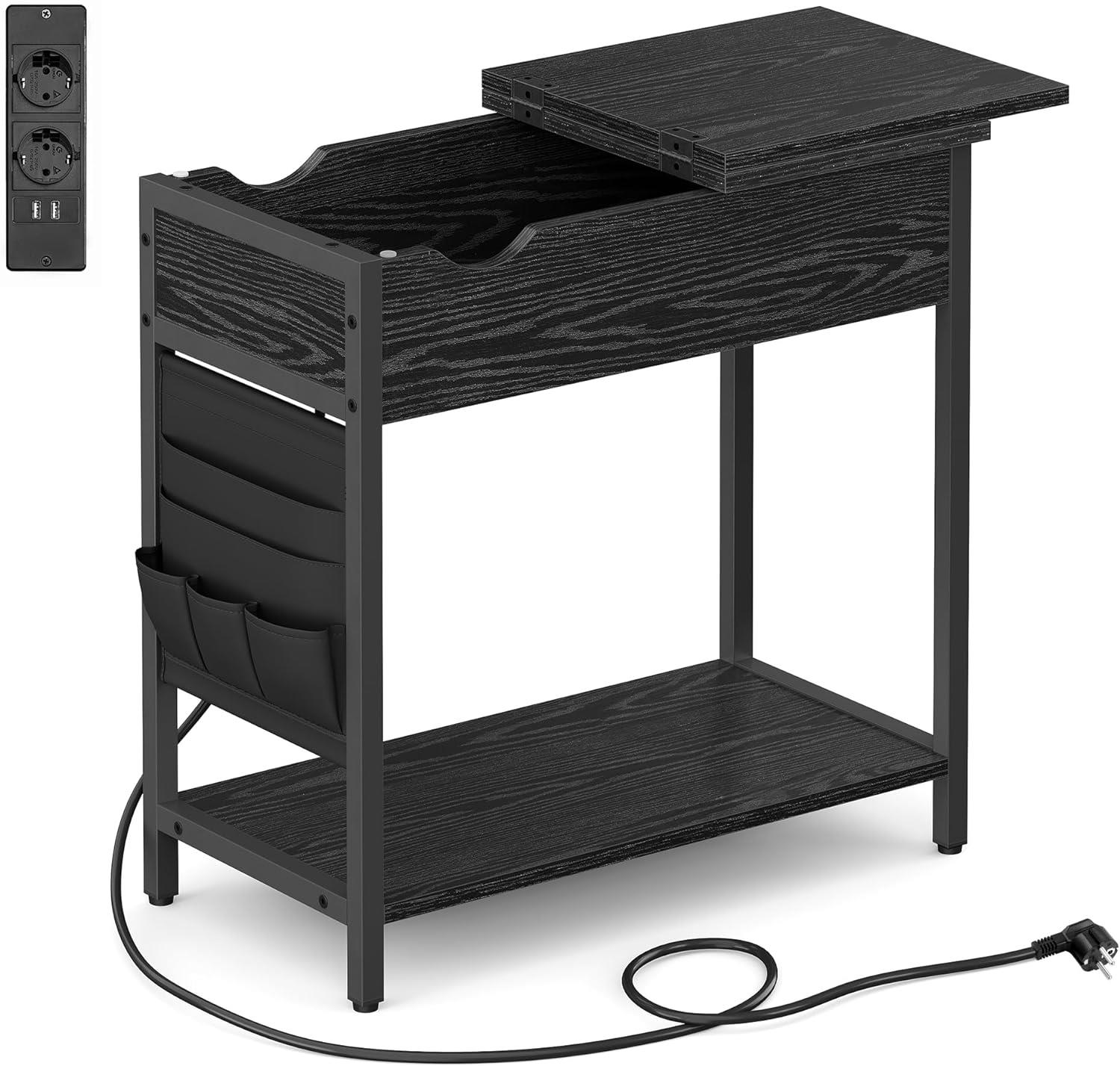 Houseland Odkladací stolík Vasagle Laurin s USB portmi, čierny
