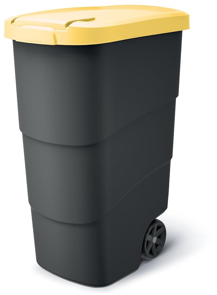 PROSPERPLAST Smetná nádoba s odolnými kolieskami Wheeler, antracit so žltým vekom 90 l