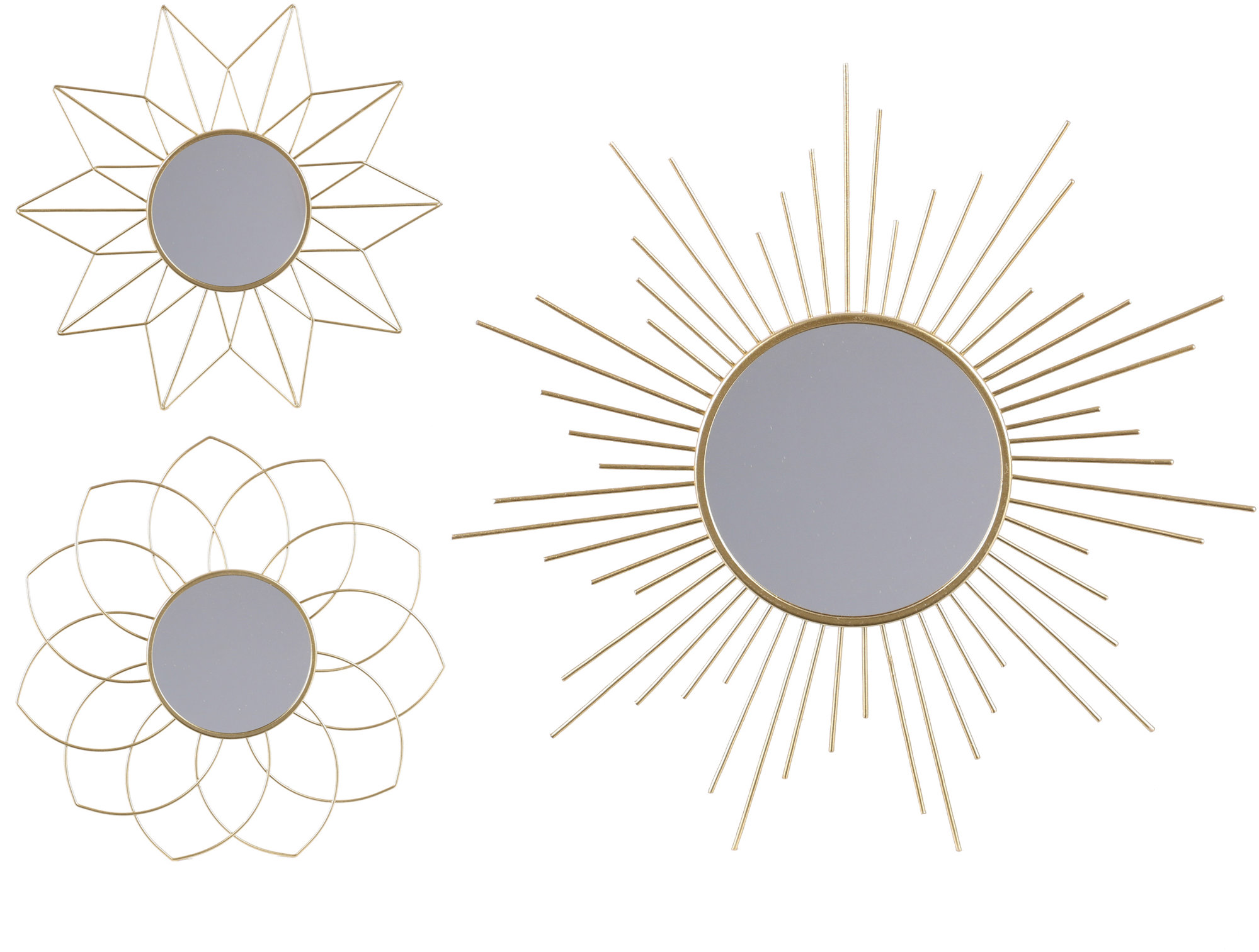 DOCHTMANN Dizajnové zrkadlo zlaté, súprava 3 ks