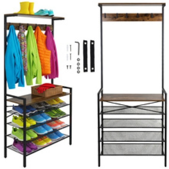 Ruhhy 27035 Věšák na oblečení s háčky a policemi 183,5 × 31,5 × 68 cm