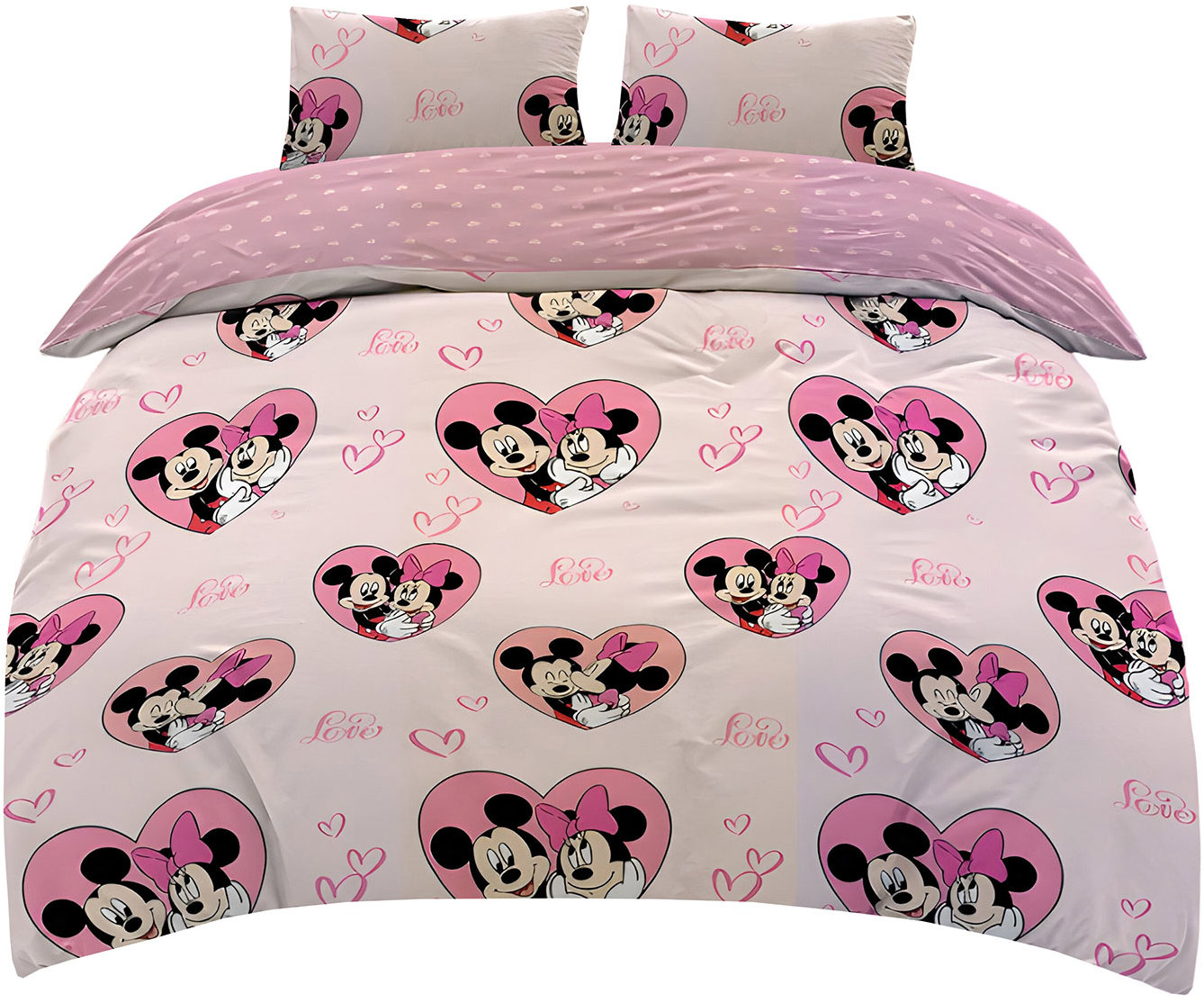CARBOTEX Obojstranné obliečky 140 × 200 cm – Mickey a Minnie v srdiečku