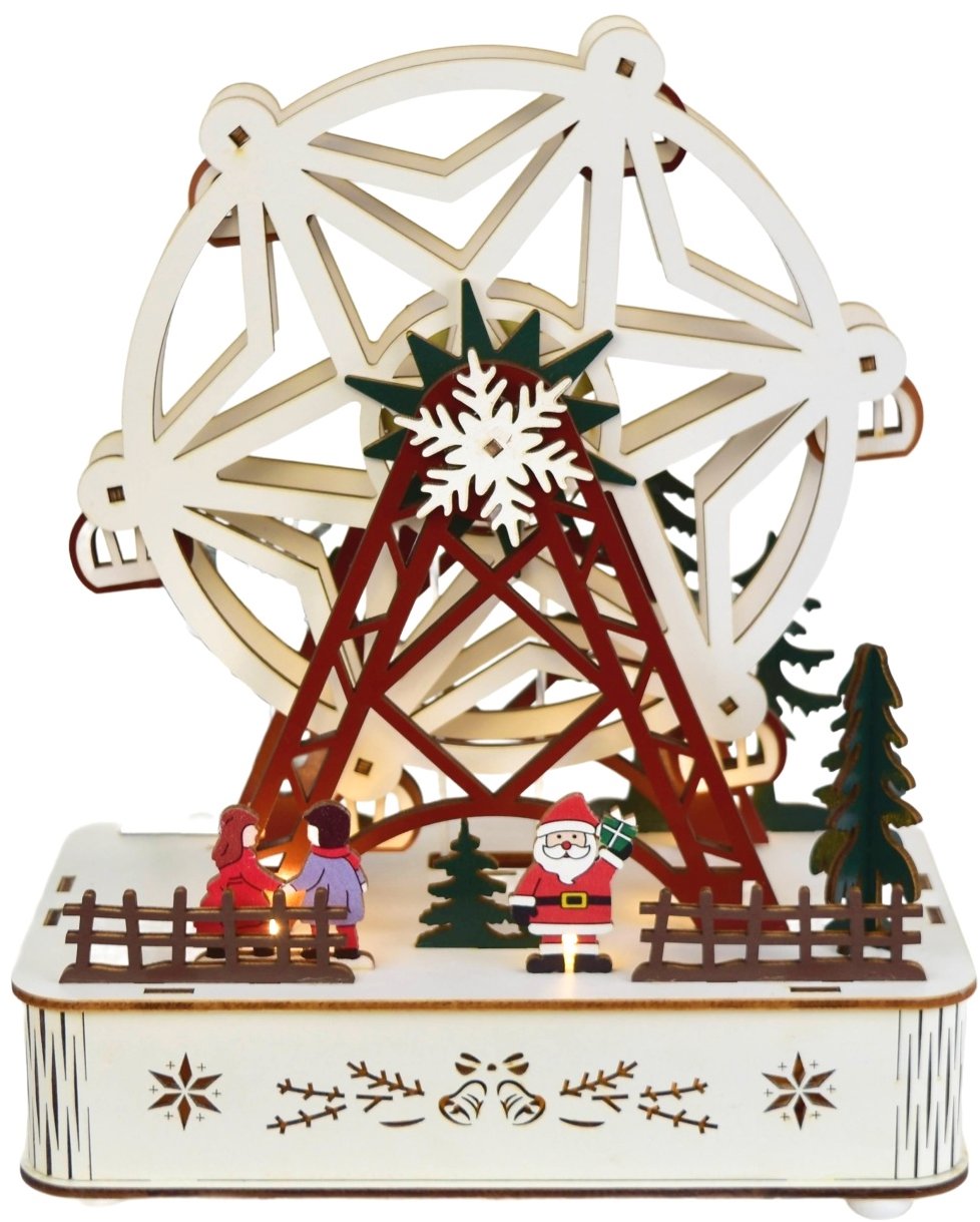 BerryHome Drevený točiaci kolotoč s LED osvetlením 23 × 20 cm