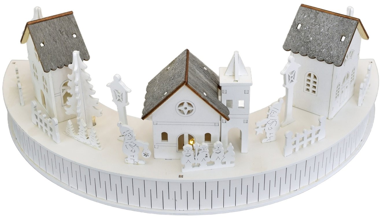 BerryHome Drevená dedinka s domčekmi LED 14 × 40 cm