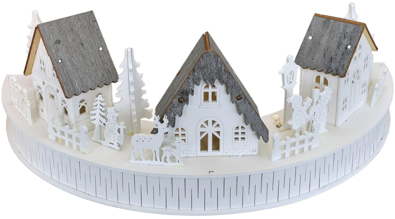 BerryHome Drevená dedinka 3 domčeky LED 14 × 40 cm