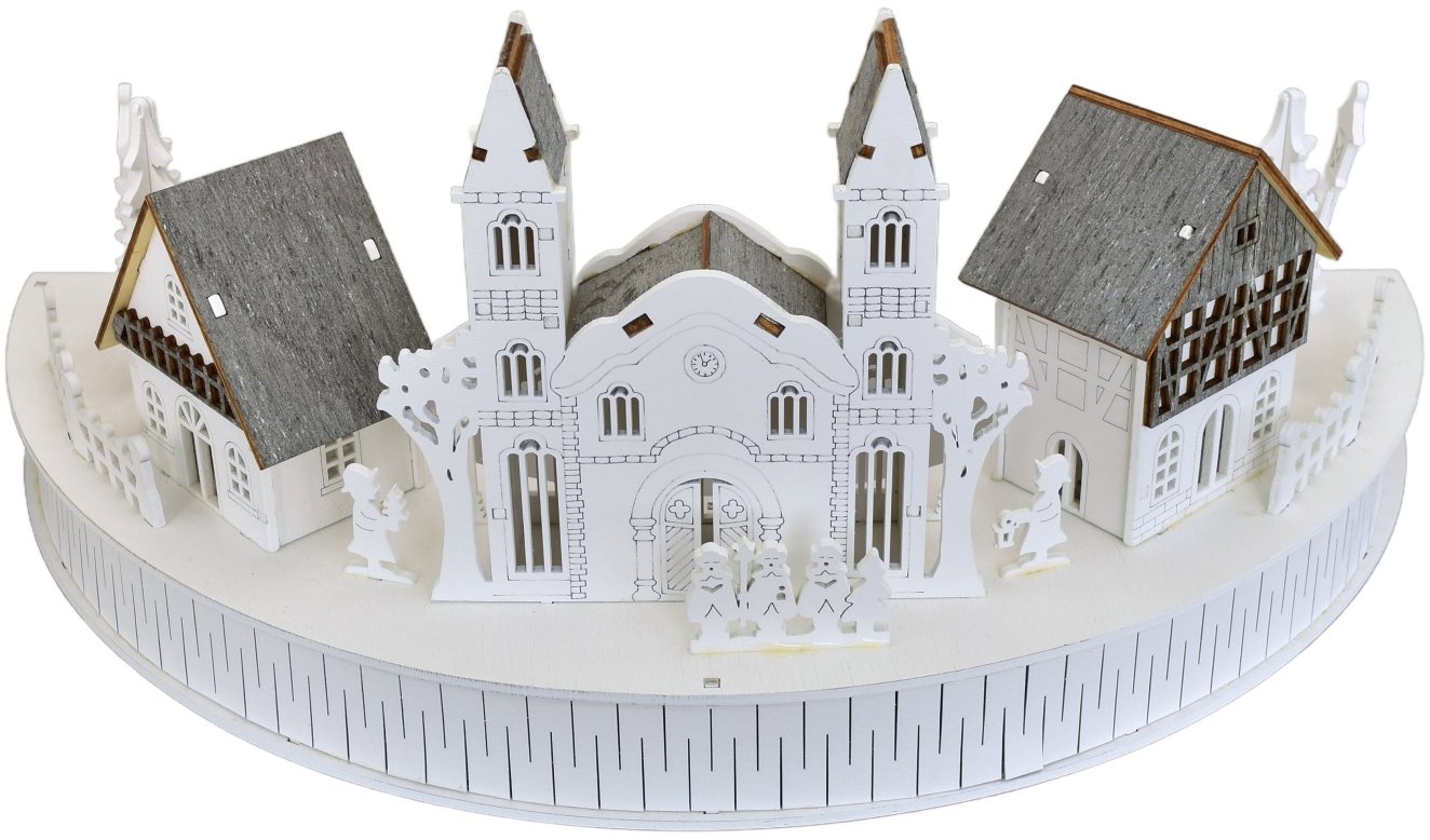 BerryHome Drevená dedinka s kostolom LED 17 × 40 cm
