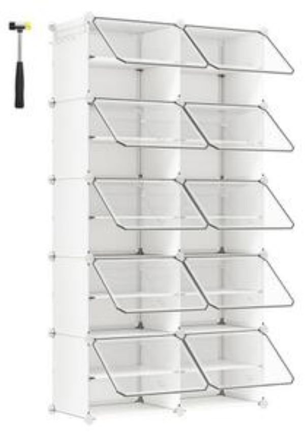 Songmics Modulárny botník Lux s 10 dvierkami, číry/biely