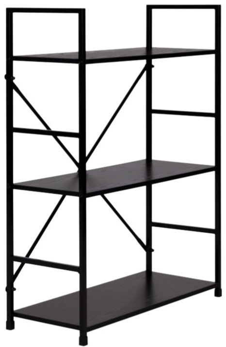 ModernHome CWJ602480LG Drevený regál s kovovým rámom a 3 policami, 80 × 59,5 × 23,5 cm