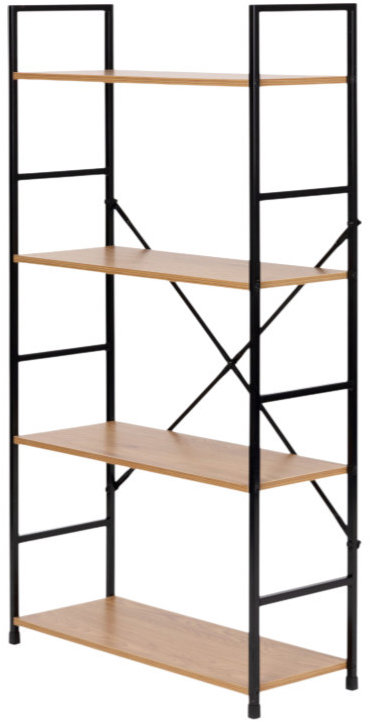 ModernHome CWJ6024112LG Drevený regál s kovovým rámom a 4 policami, 113 × 58,5 × 23,5 cm