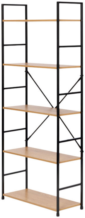 ModernHome CWJ6024144LG Drevený regál s kovovým rámom a 5 policami, 144 × 58,5 × 23,5 cm