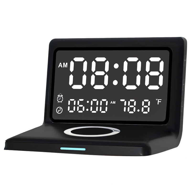 RealG RC-K-1626 Digitálny budík so zrkadlom, bezdrôtovou nabíjačkou Qi 15 W, čierny