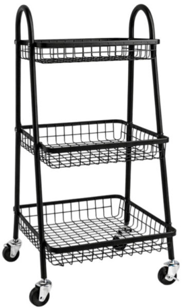 Verk 27489 Trojposchodový kovový regál na kolieskach 78 × 40 × 32 cm, čierny