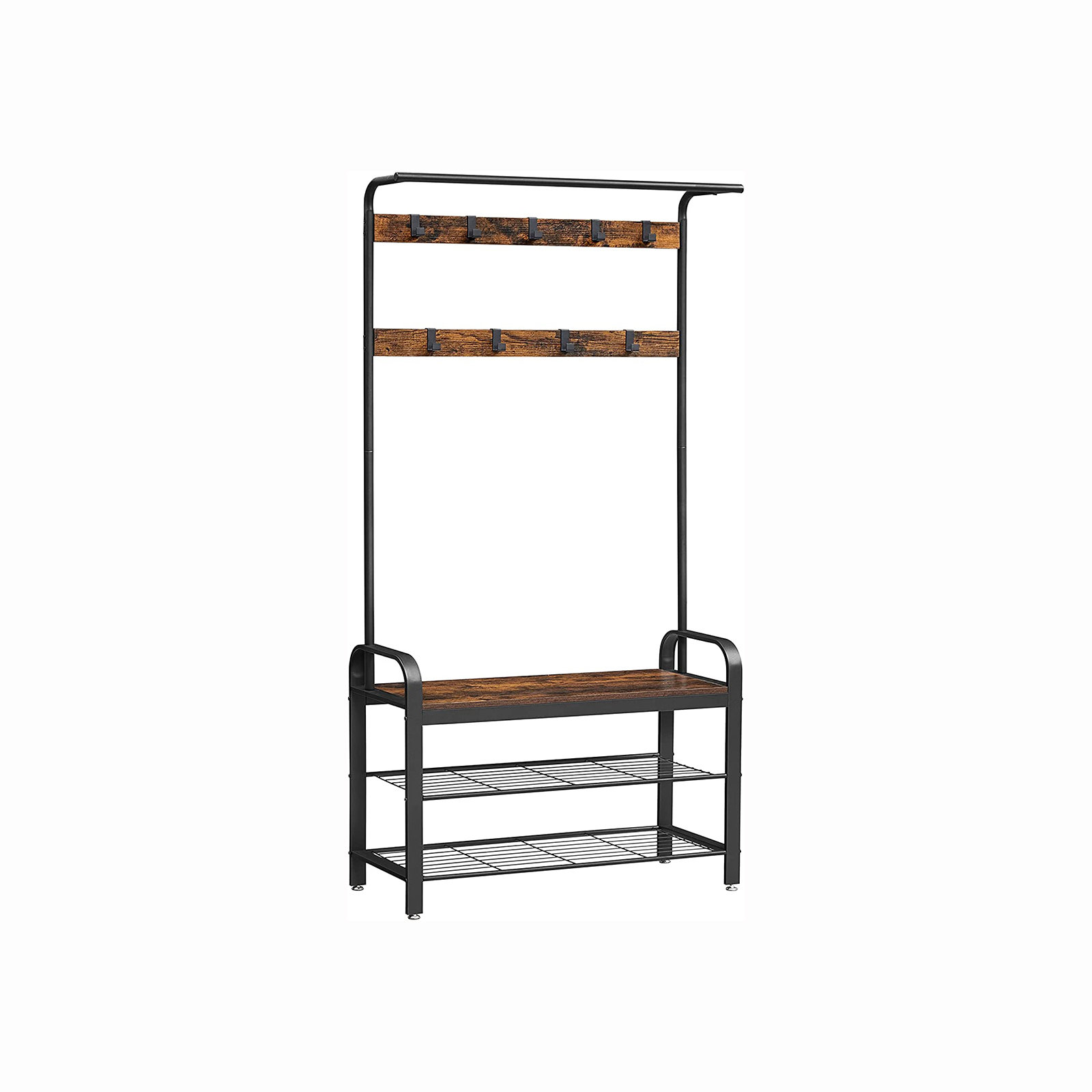 Songmics a Vasagle Předsíňový věšák s botníkem Lena 84 cm, hnědý