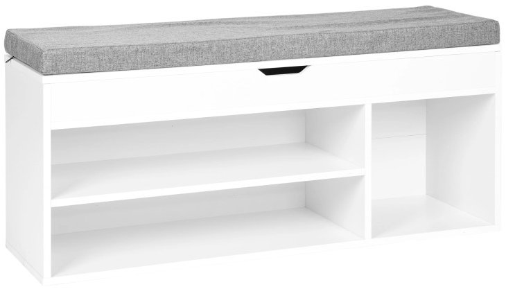 ModernHome WYJ-249 Botník s čalouněnou lavicí 30,5 × 104 × 49 cm, 3 police, bílý
