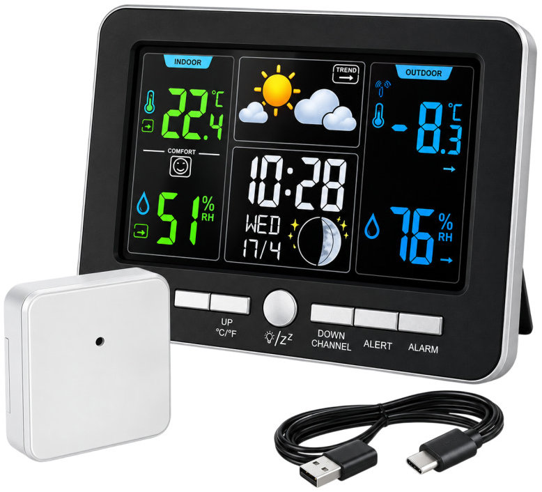 KIK KX2515 Meteostanica s teplomerom, vlhkomerom a budíkom USB