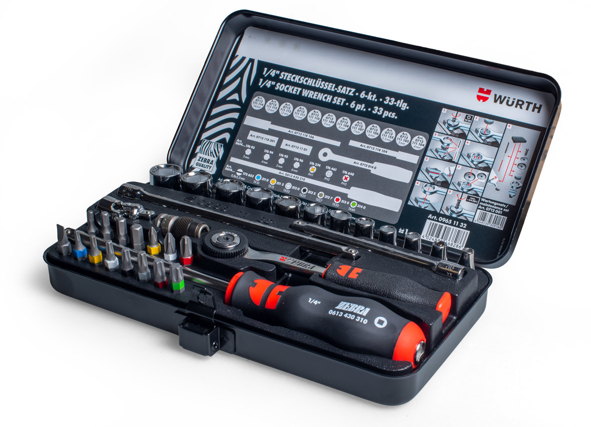 WÜRTH Gola sada s račňou 1/4", 33 ks