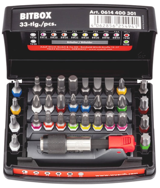 Würth Sada bitov, C 6,3 (1/4) s držiakom bitov, 33 ks