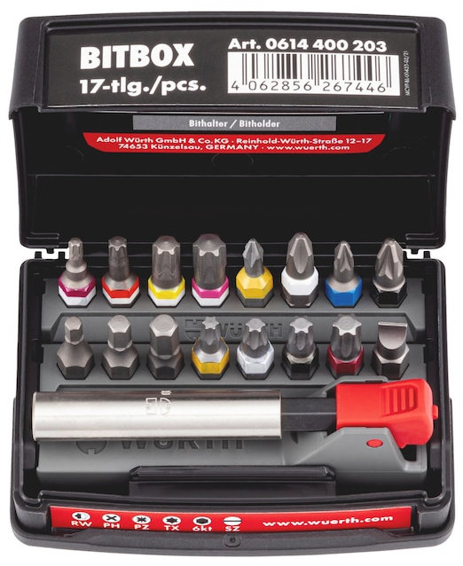 Würth Sada bitov, C 6,3 (1/4) s držiakom bitov, 17 ks