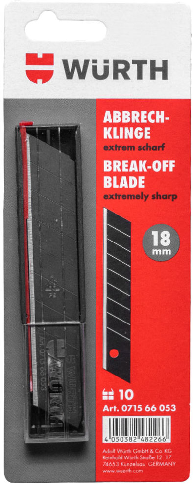 Würth náhradné odlamovacie čepele čierne, 18 mm, 10 ks