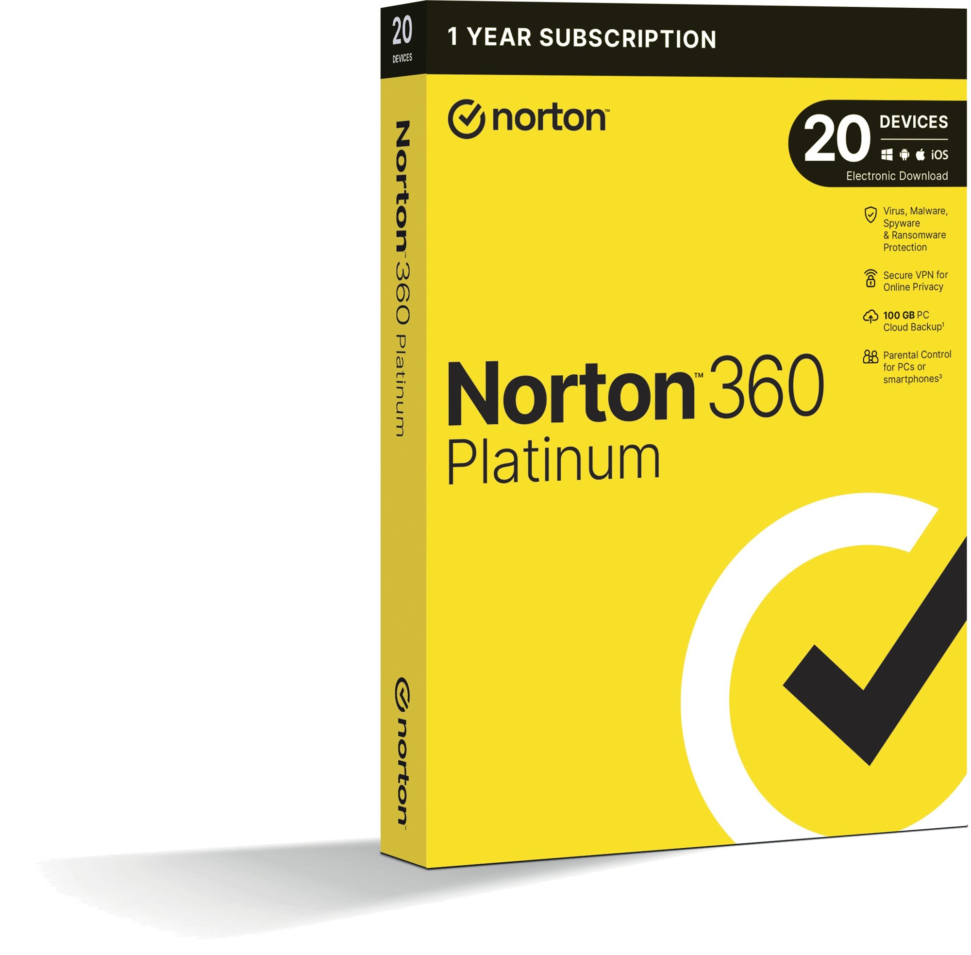 Norton 360 Platinum 100 GB, VPN, 1 používateľ, 20 zariadení, 12 mesiacov (elektronická licencia)