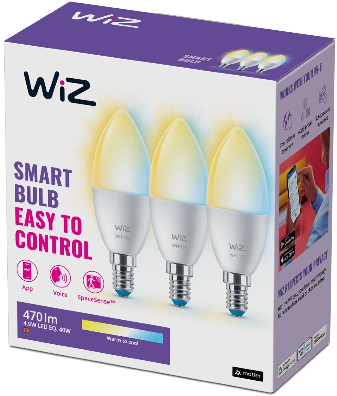 WiFi BLE 40 W C37 E14 927 – 65 TW 3CT/6