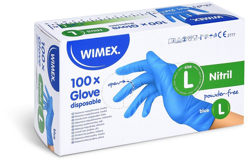 Wimex Rukavice nitrilové modré bezpúdrové `L` - 100 ks