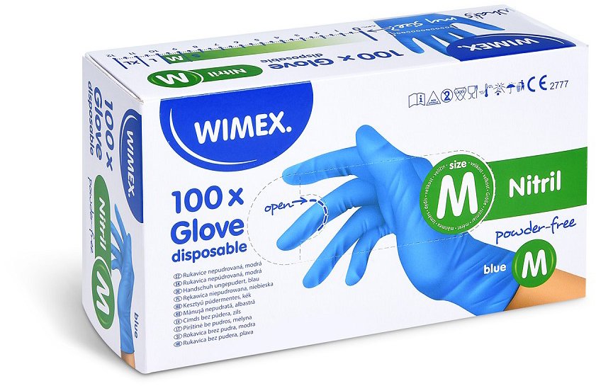Wimex Rukavice nitrilové modré bezpúdrové `M` - 100 ks