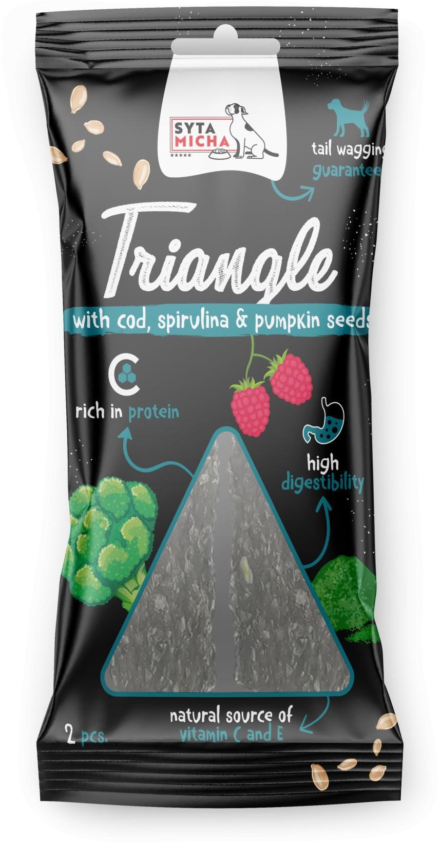 Syta micha – Trojuholník Treska s jeleňom a spirulinou 2 ks