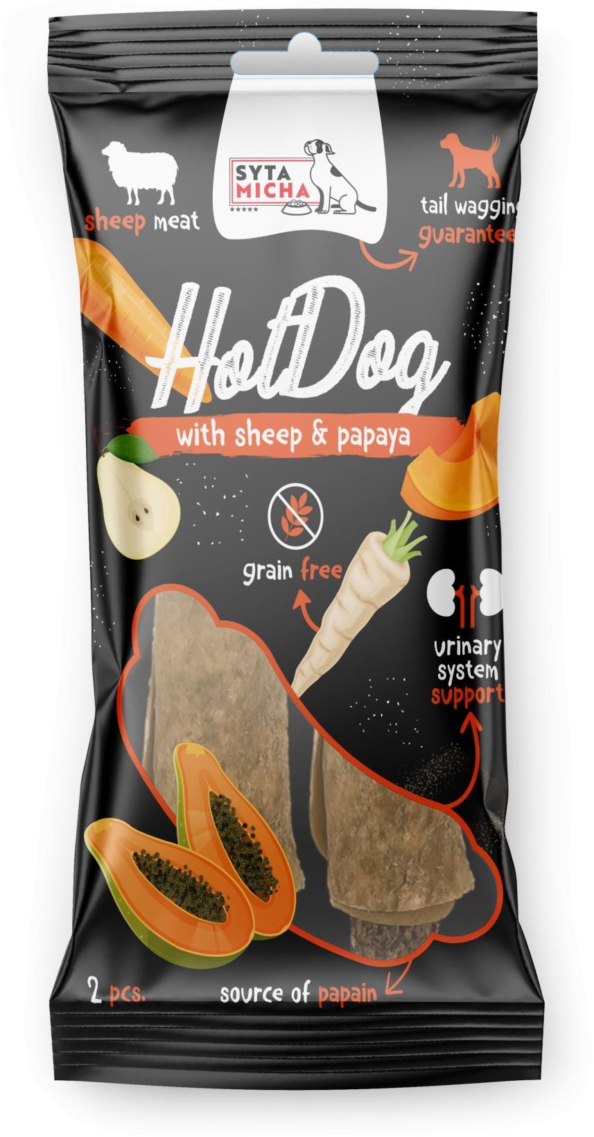 Syta micha – Hotdog Zelenina s papájou v ovčej koži 2 ks