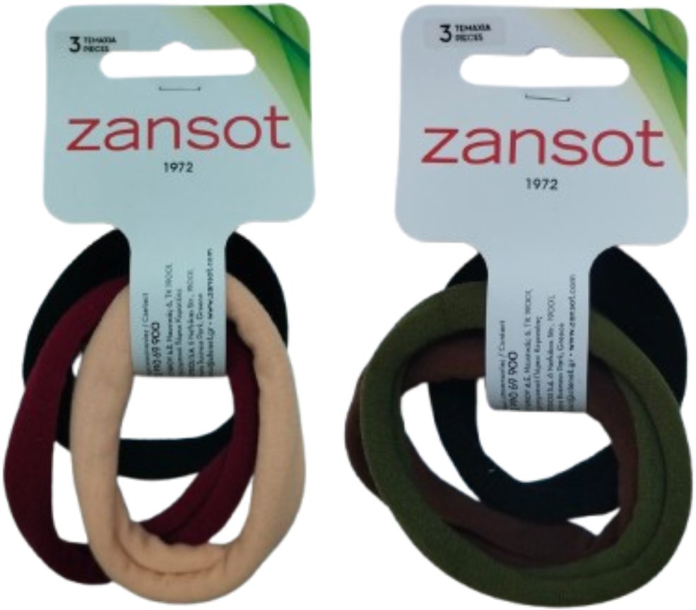 Zansot 2× elastické gumičky do vlasov, jemná tkanina, 3 ks, viacfarebné 1