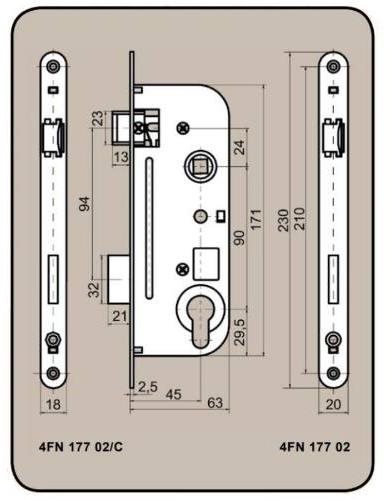 Zámok stavebný 6090/45 V, pravý