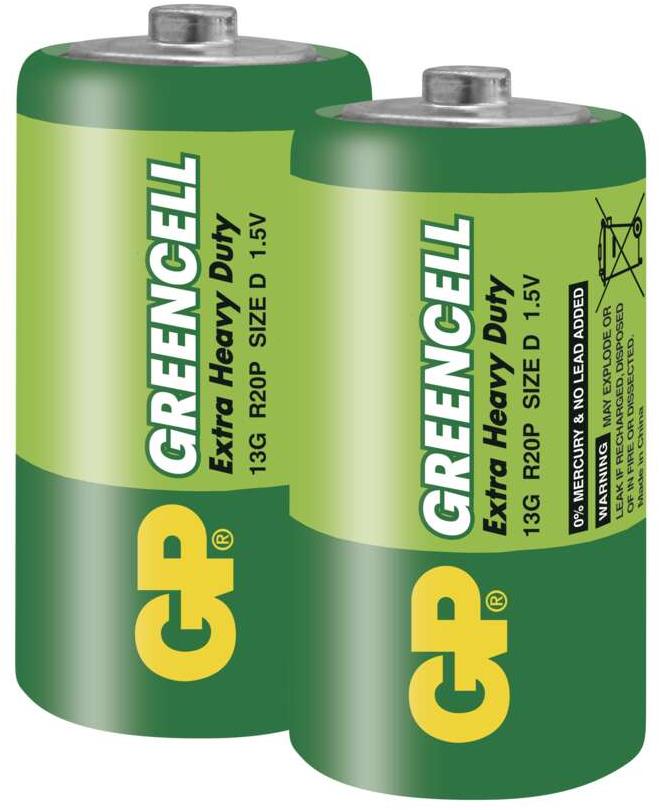 GP Zinková batéria Greencell D (R20), 2 ks