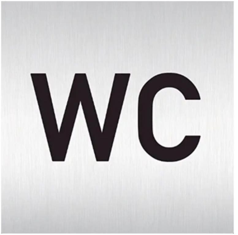 Znak rozlišovací "WC", 60 × 60 mm, samolepiaci, nerez