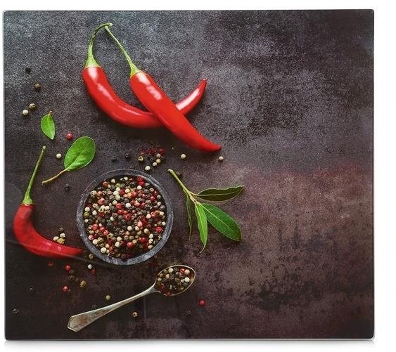 ZELLER Sklenená doska na krájanie 56 × 50 cm motív chilli