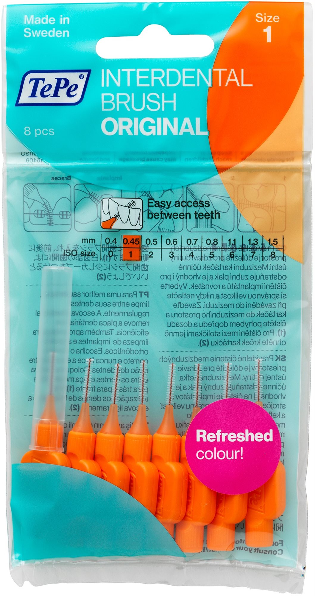TEPE Medzizubné kefky 0,45 mm Normal - oranžové 8 ks