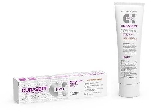 CURASEPT Biosmalto Mousse Sensitive Teeth pena na citlivé zuby Ovocná 50 ml
