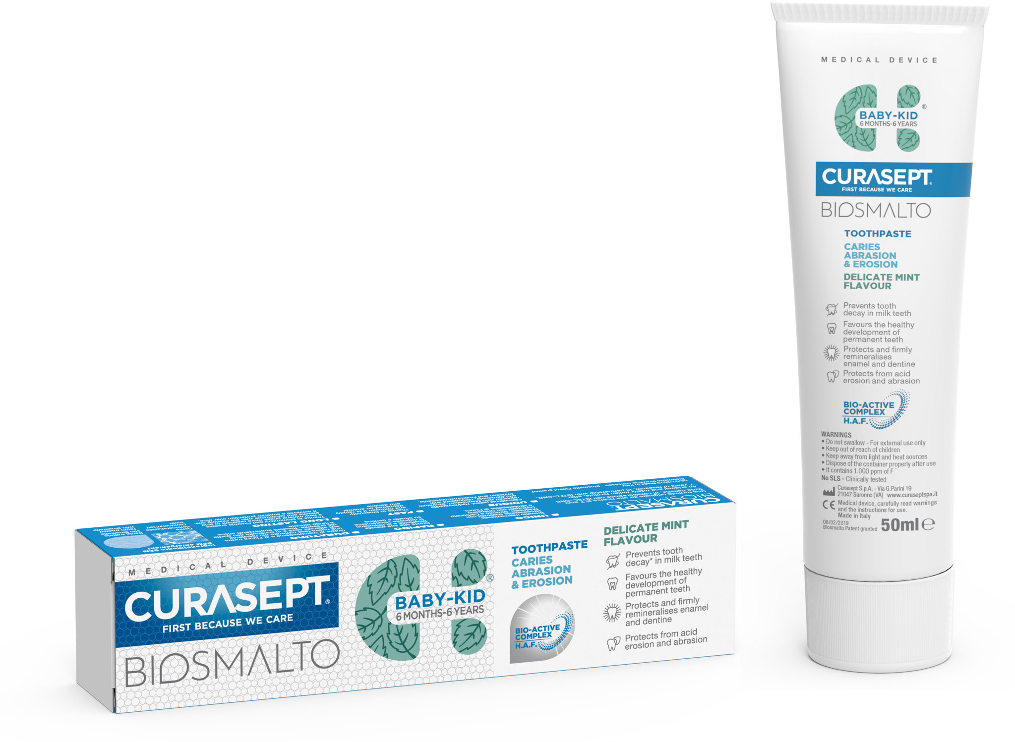 CURASEPT Biosmalto Baby-Kid detská do 6 rokov Jemná mäta 50 ml