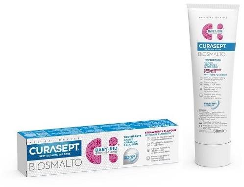CURASEPT Biosmalto Baby-Kid detská bez fluoridu do 6 rokov Jahoda 50 ml